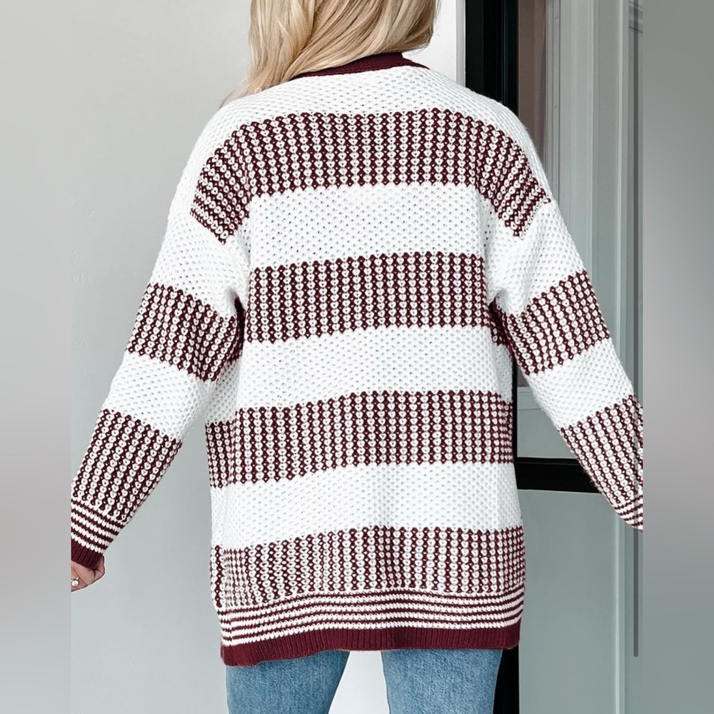 VIMPUNEC Cardigan Sweaters for Women Color Block Knit Striped 058 - Picture 2 of 4